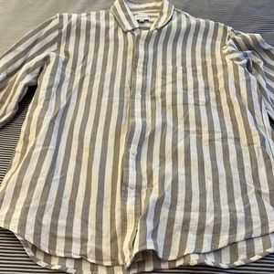 White and Seafoam Green Striped Cotton lightweight Button Down